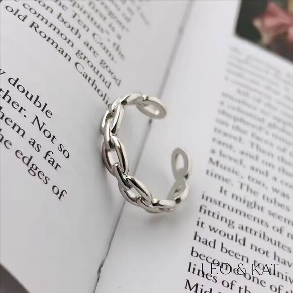Link Chain Adjustable Ring in Gold & Silver. 925 Sterling Silver. #1085 - Picture 4 of 5